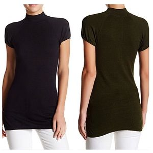 OLIVIA SKY MOCK NECK RIBBED S-S SWEATER BLACK XL